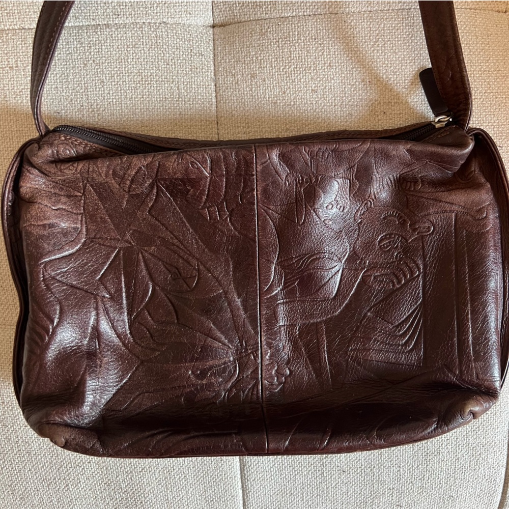 Vintage Genuine Brown Leather Shoulder / Crossbody Bag One of a Kind